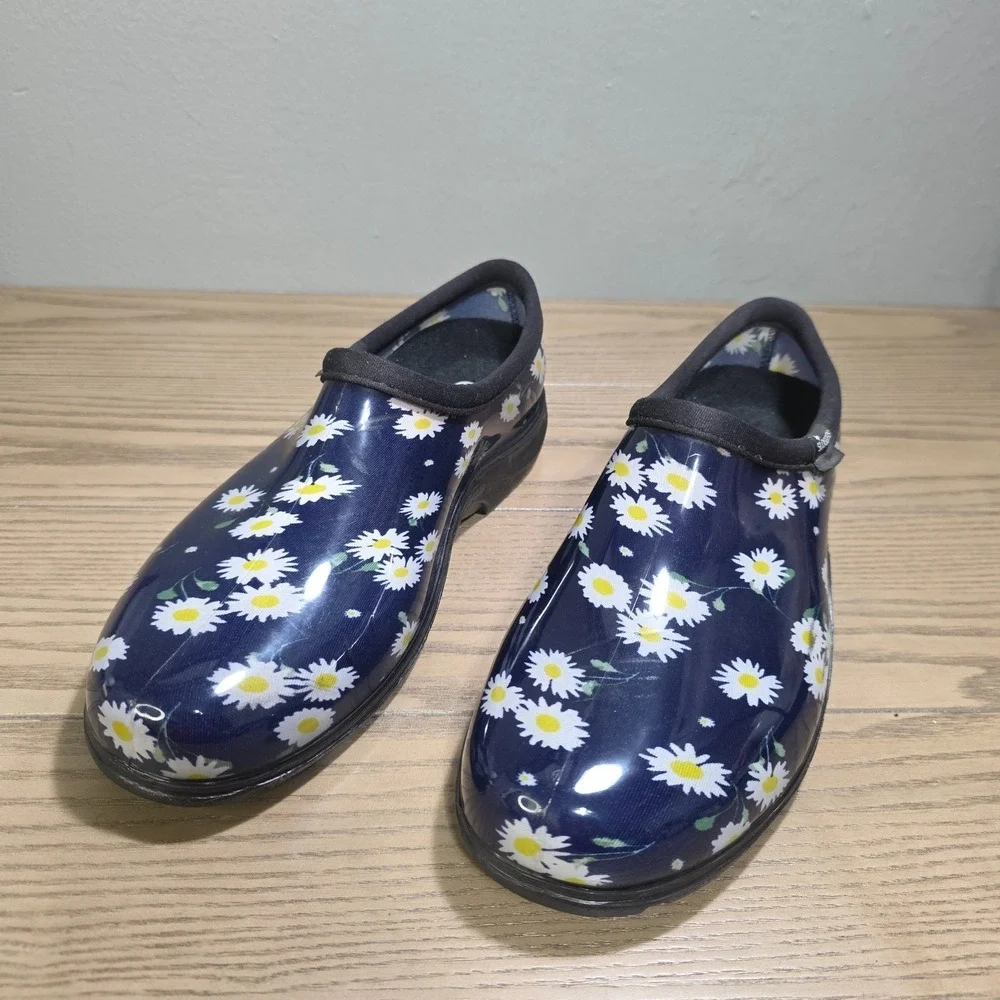 Sloggers Blue Flowers Waterproof Rain Shoe/Boot Women's Size 10 USA
